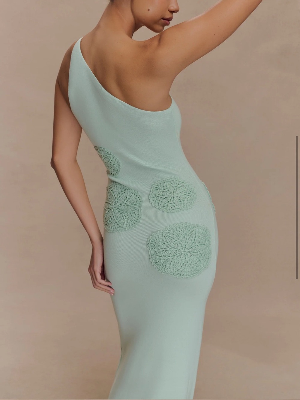Meshki Mint Off-the-Shoulder Crochet Knit Sweater